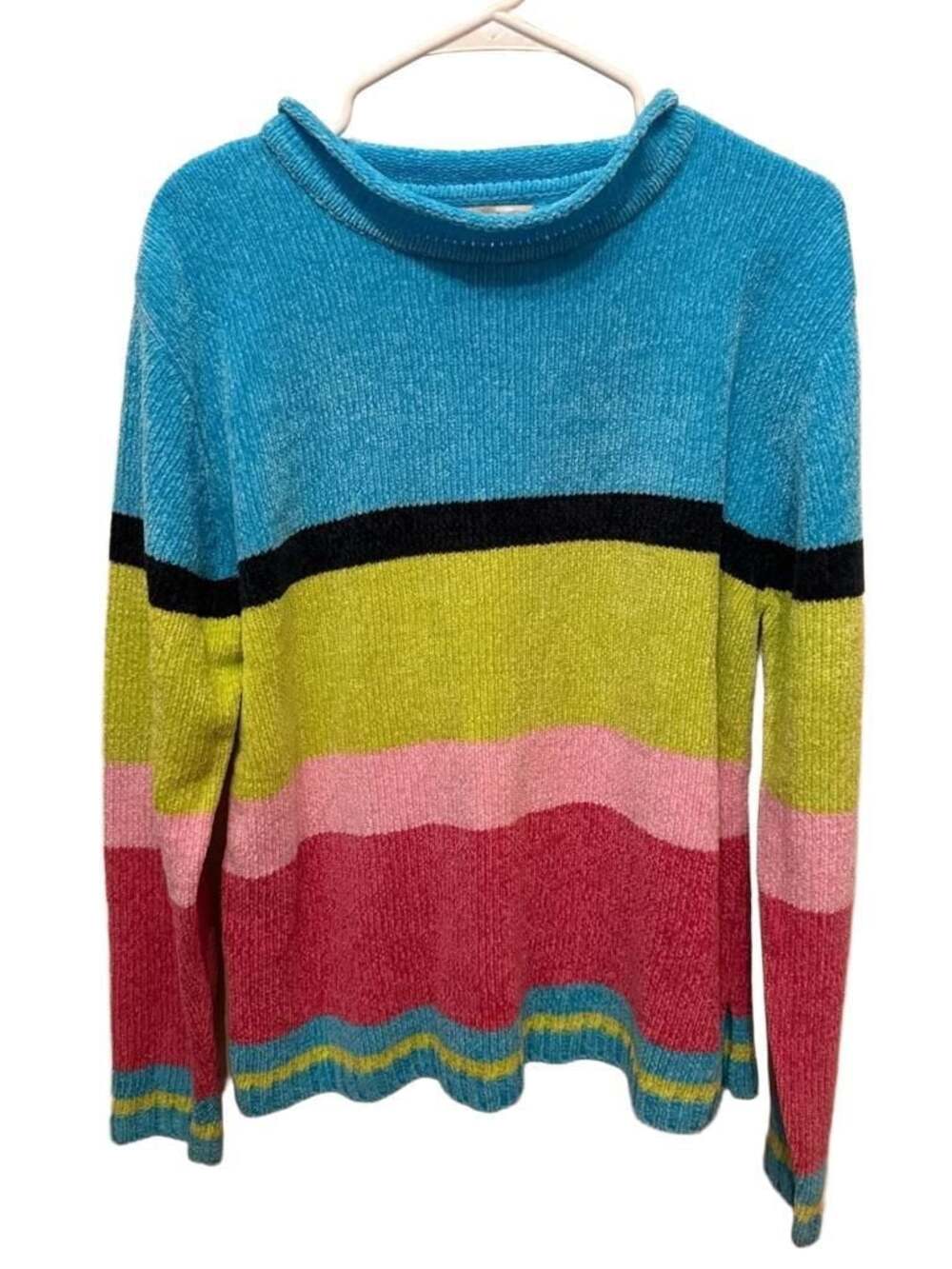 Mountain Lake Women's Multi-Colored Striped Chenille Mock Neck Sweater